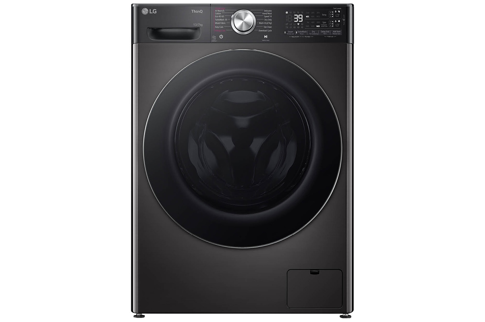 Front view of BIG In™ Turbowash 360 ThinQ Washer and Dryer Platinum Black - FWY937BCTA1